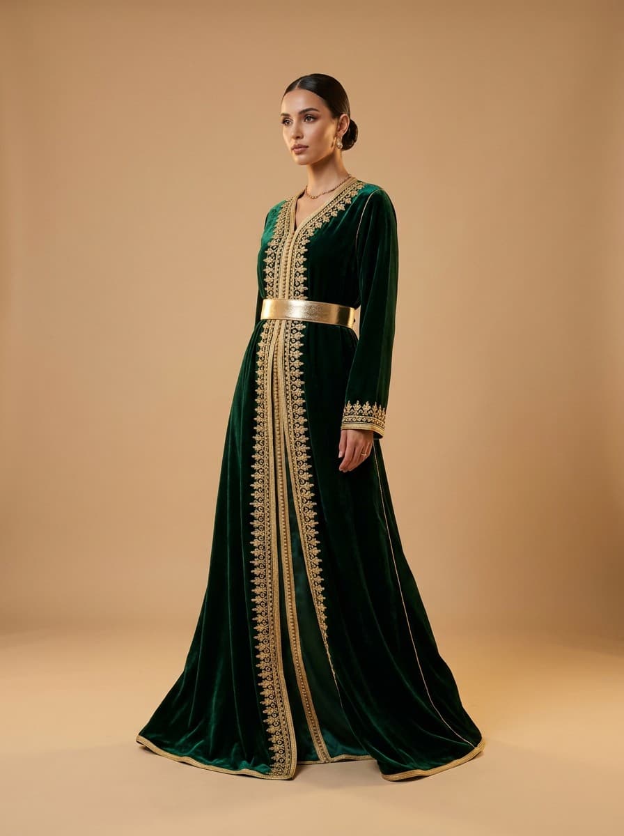 Émeraude Royale — Hand-Embroidered Velvet Caftan